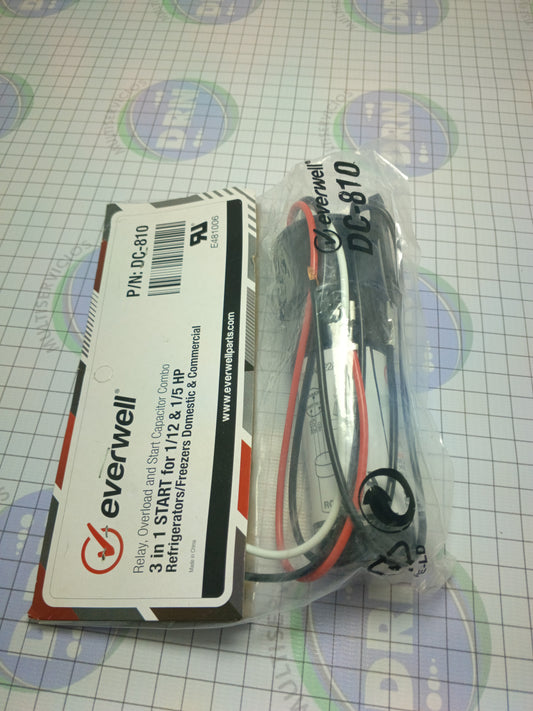 KIT DE ARRANQUE 3 EN 1 PARA 1/12HP Y 1/5HP -(DC-810) EVERWELL